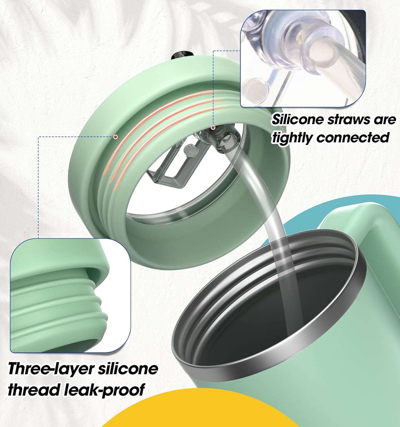40 Oz Tumbler Flip Straw Lid Compatible with Stanley Quencher Cup, Anti Spill Replacement Cup Covers, Durable Silicone Leak Proof Lids with Cleaning Brush Set for Travel Storage