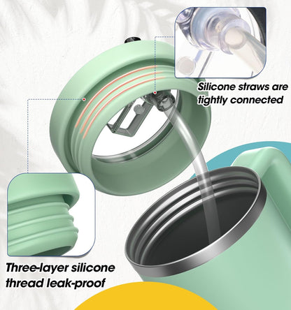 40 Oz Tumbler Flip Straw Lid Compatible with Stanley Quencher Cup, Anti Spill Replacement Cup Covers, Durable Silicone Leak Proof Lids with Cleaning Brush Set for Travel Storage