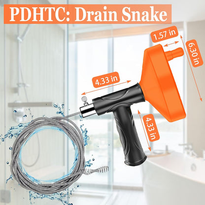 33 Feet Drain Snake Auger, Plumbing Snake Drain Hair Clog Removal Tool, Heavy Duty Drain Snake Auger, Sink Unclogger Drain Cleaner Tool for Bathroom Kitchen Tub Shower Drain Clog Remover with Gloves