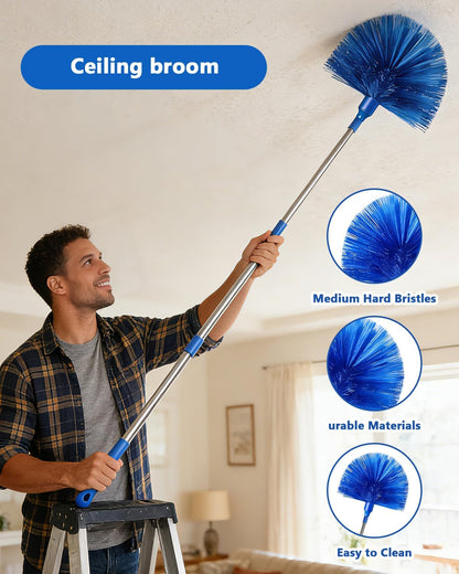 Ceiling Fan Duster Cleaning Kit with 75 Inch Extension Pole, Long Handle Microfiber & Chenille Dusters for High Ceiling Fan Blades, Blinds, Walls, Window Glass Cleaner, Cleaning Tools Set