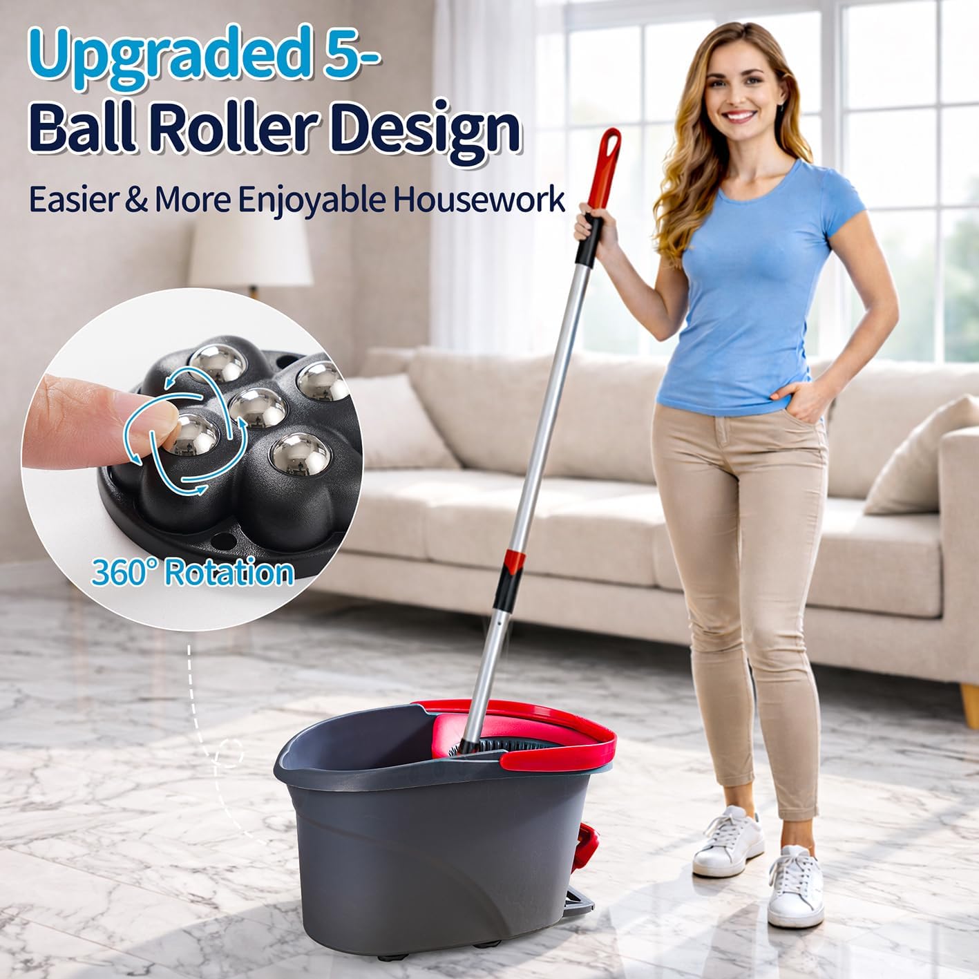 4 PCS Caster Wheels 360° Rollers Compatible with Ocedar Bucket,Self Adhesive Rollers for Mop Bucket,Kitchen Small Appliances,Trash Can,Black Color