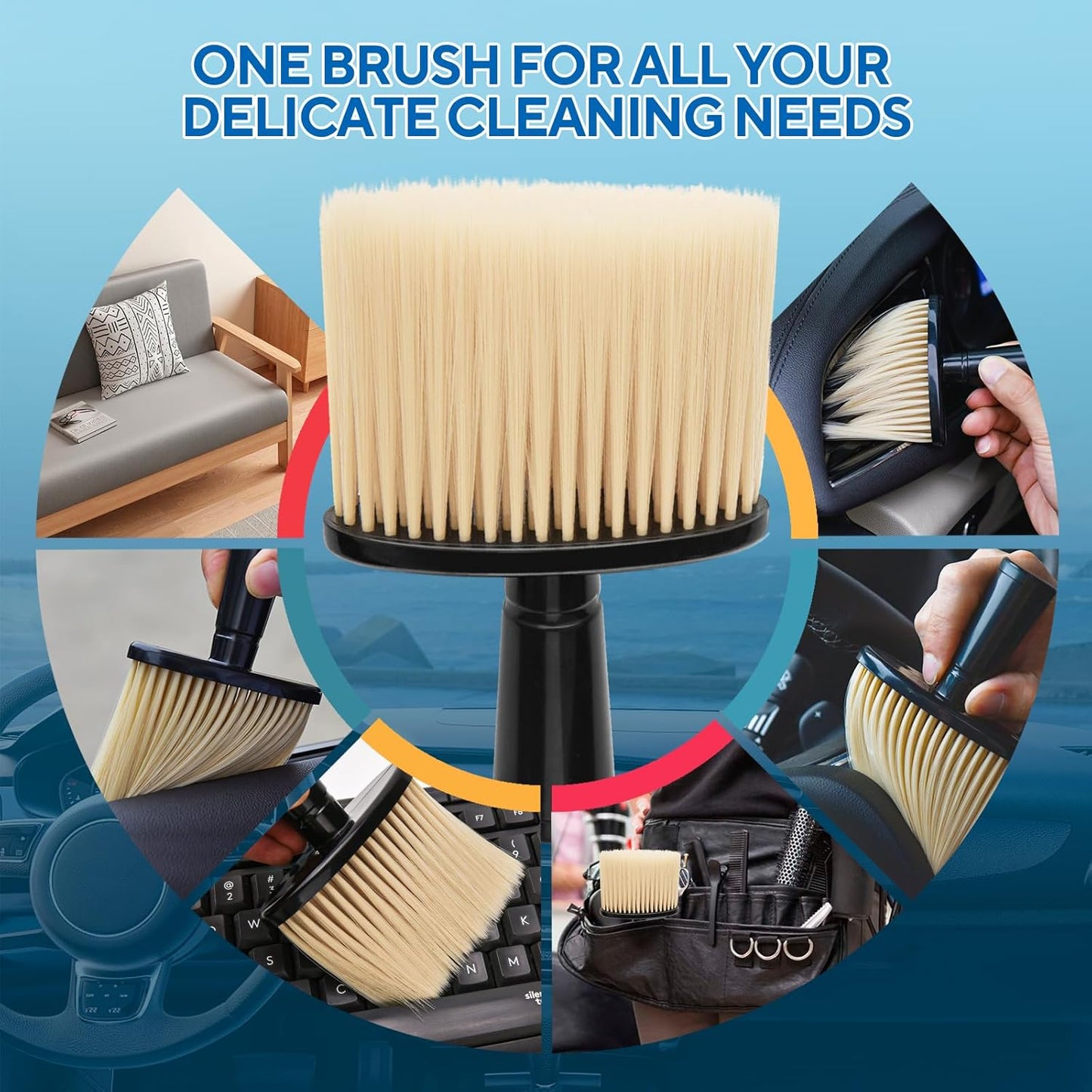 7PCS Car Detailing Brush Kit - Ultra Soft Boars Hair Car Interior Detailing Brushes, Includes 4 Different Brushes, Multi-use for Cleaning Interior or Exterior - Perfect Car Accessory Gift