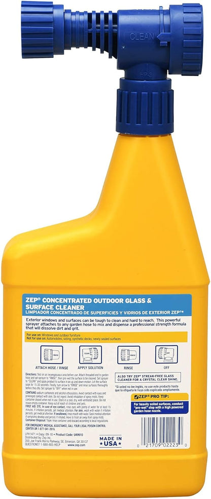 Zep Hose-End Outdoor Cleaner - 32 Ounces - U49910 - Great for Outdoor Glass and Surfaces
