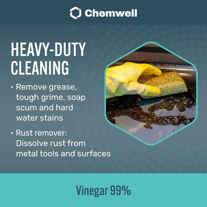 Chemwell 99% Vinegar (32 fl oz) - General Purpose All-Natural Multi-Surface Cleaner for Home, Patio & Commercial - High Performance, Powerful Concentrated Acetic Acid - Made in USA
