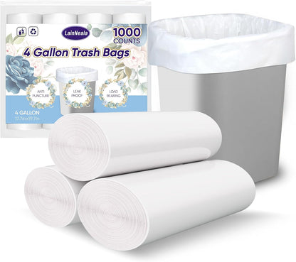 LainNeala Small Trash Bags 4 Gallon, 100 Count Small Garbage Bag Bathroom White Mini Trash Bag Trash Can Liners Unscented Small Garbage Bags for Bathroom Can