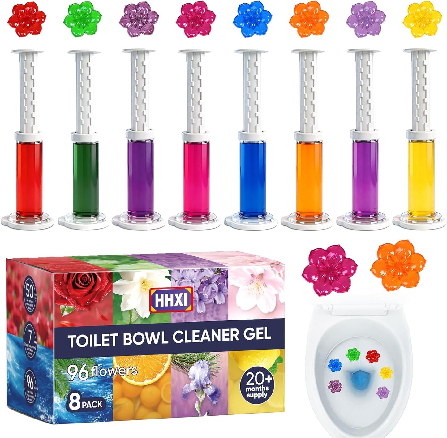 8 Pack Toilet Gel Stamp, Toilet Bowl Cleaner Gel, 8 Scents Flower Shaped, Long-Lasting Bathroom Freshener, Bathroom Essentials