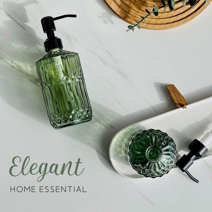 JASAI 2Pack 18Oz Green Glass Soap Dispenser with Gold Rust Proof Pump, Refillable Dish Soap Dispenser for Kitchen, Bathroom Soap Dispenser for Hand soap, Lotion, Body Wash, Dish Soap.