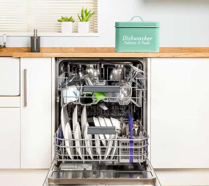 Webake Laundry Pods Container, Dishwasher Pod Container Tablet Holder, Farmhouse Metal Dishwasher Pods Storage Container with Lid for Kitchen Laundry Room Organization and Storage