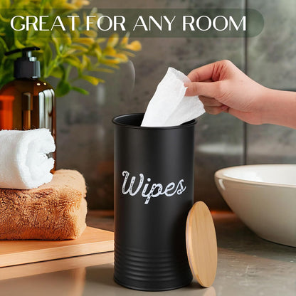 Wipe Holder with Bamboo Lid for Kitchen Disinfectant Wipes Dispenser Farmhouse Countertop Sanitizing Wipe Metal Storage Container Organizer Caddy Bathroom Office up to 80 Cont(Pink)