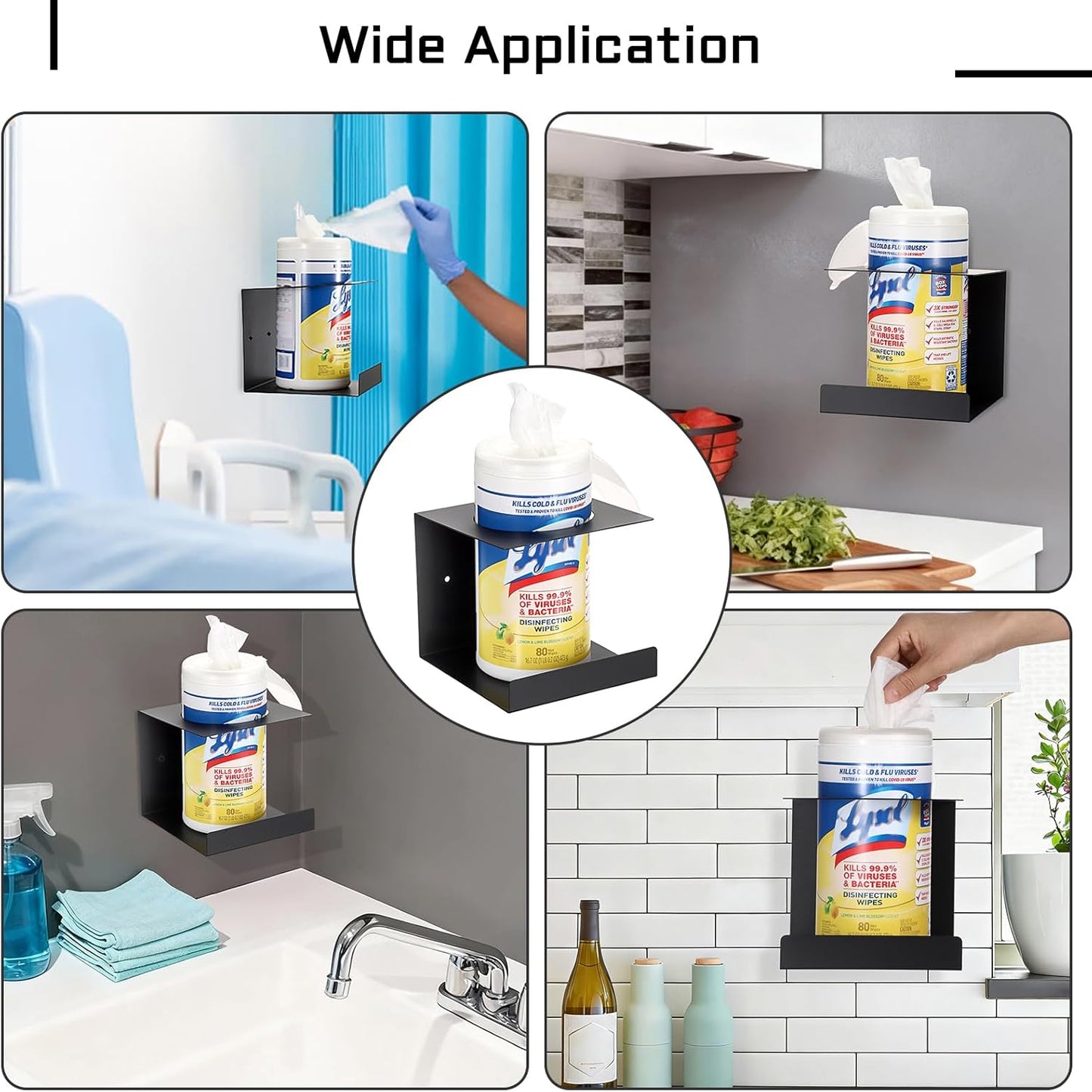 KoKone Wall Mount Wipes Dispenser Compatible for Clorox Lysol - Metal Wipe Canister Holder Cleaning Wipe Holder Container - White Wall Wipes Dispenser Keeper for Kitchen Bathroom Public Restroom