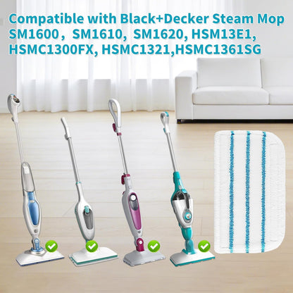Replacement Steam Mop Pads for Black+Decker Steam Mop SM1600 SM1610 SM1620 HSM13E1 HSMC1300FX HSMC1321 HSMC1361SG, 6 Pack Washable Microfiber Cleaning Pads