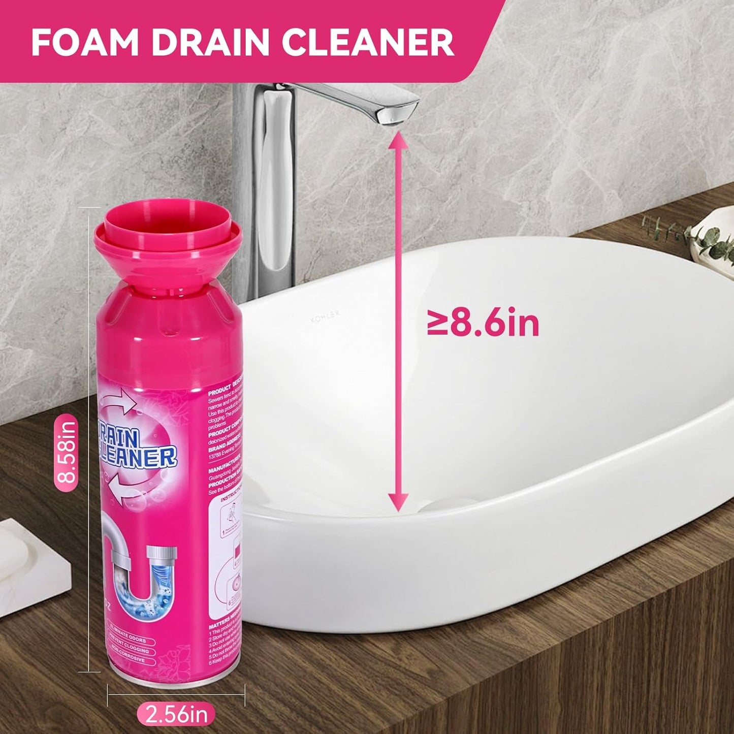 Foaming Drain Cleaner, Sink Cleaner and Deodorizer, Drain Clog Remover for Kitchen Sinks, Tubs, Shower Drains (2 Pcs)