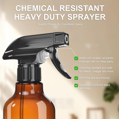 Plastic Spray Bottles, 2-Pack, 16.9 Oz, Mist & Stream, Heavy Duty Spraying, Empty Water Spray Bottle for Cleaning Solutions, Essential Oils, Hair, Plants, BBQ, Cat Dog Behavior Correction (Clear)