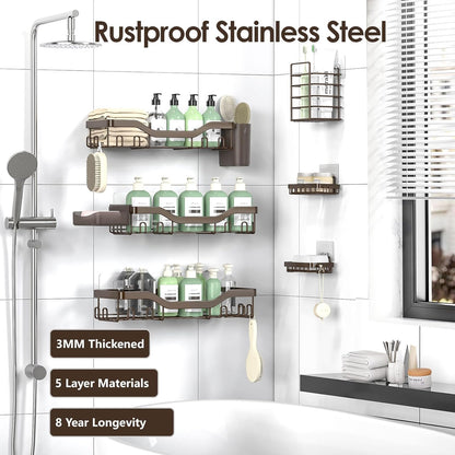NESOMI Shower Caddy Adhesive Shower Organizer 7-Pack, Rustproof Stainless Steel Bathroom Shelves, Large Capacity No-Drill Rack Storage Accessories with Soap Dish Toothbrush Holder &24 Hooks Home Decor