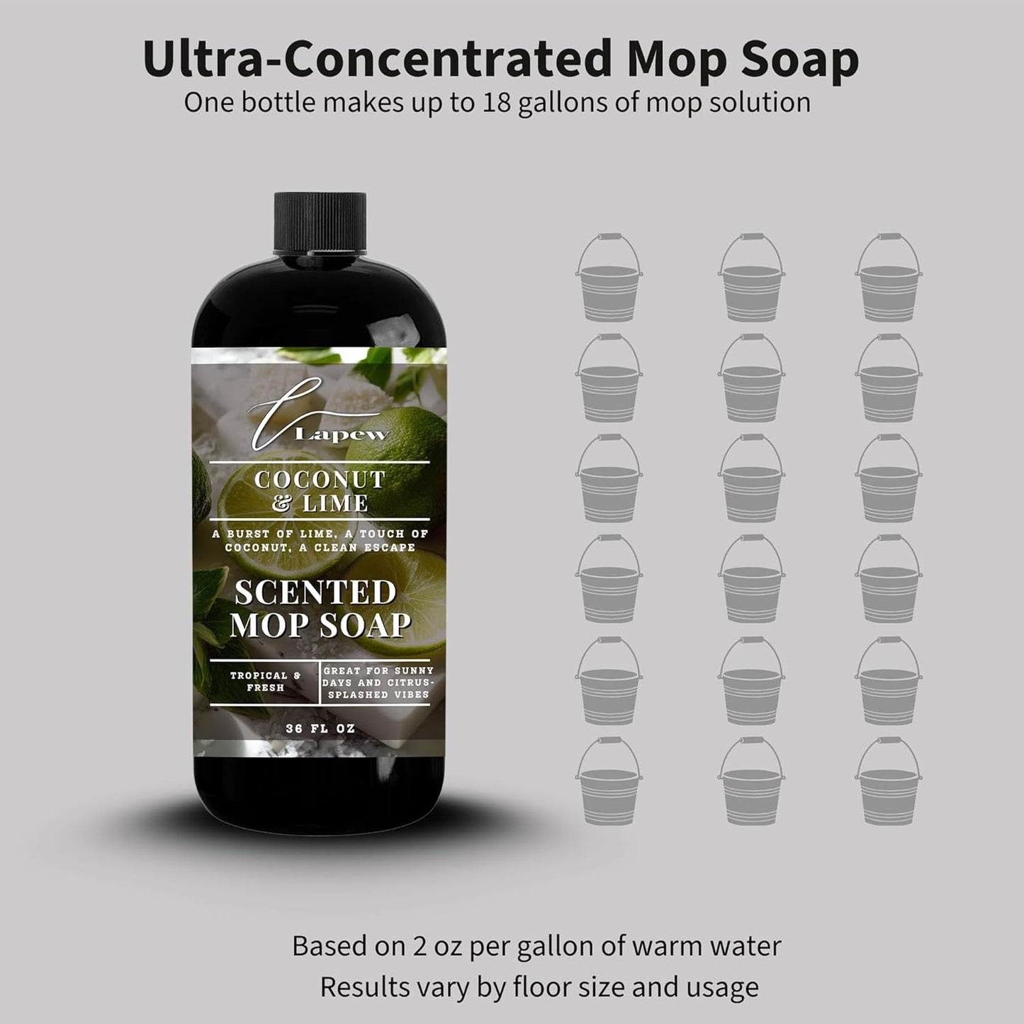 Lapew Baccarat Scented Mop Soap - Luxury Floor Cleaner Concentrate for Mopping Tile, Laminate, Vinyl & Hardwood | Streak-Free, Low-Foam | 36 oz - Colors C