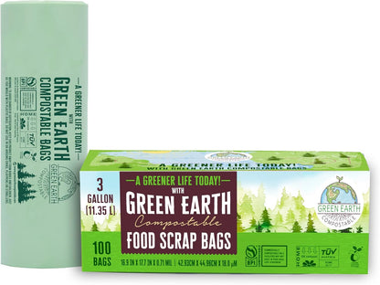 Green Earth Compostable Tall Kitchen Food Scrap Trash Bags, Superior Strength 0.9 Mil, Compost Bin Compatible, 13 Gallon, 49 Liter, 50-Count, ASTM D6400, BPI (US) & OK Compost Home (EU) Certified
