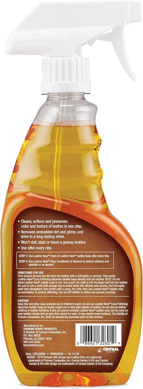 Farnam Leather New Easy-Polishing Glycerine Saddle Soap and Leather Cleaner, 16 oz