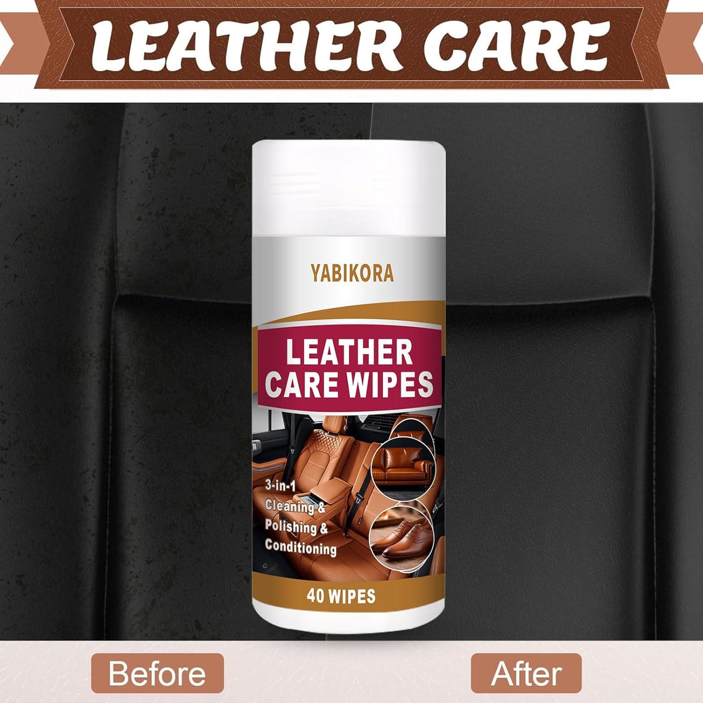 Leather Wipes, Full 80 Wipes Leather Seat Wipes for Car Interior, Steering Wheel & Furniture, Leather Couch Wipes and Conditioner - Generously Sized (4.72 X 5.51 Inch) - 2set