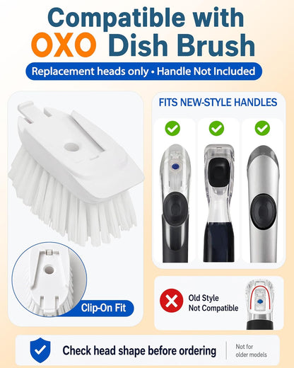 Dish Brush Refills, Dish Scrubber Replacement Heads Compatible with OXO Soap Dispensing Dish Brush, Nylon Bristles with Built-in Scraper, Suitable for Non-Stick Cookware, 2 Pack