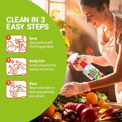 Dr. Robaina Fruit & Veggie Wash – Produce Cleaner Spray 32 fl oz | Removes Waxes & Harmful Residue | No Aftertaste | Baby-Safe Plant-Based Formula | Made in USA