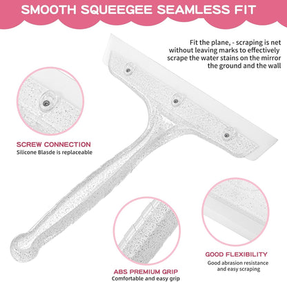 Shower Squeegee for Glass Doors, Bathroom Squeegee for Shower, Mini Window Squeegee, Home Bathroom Silicone Cleaner Tool, Suitable for Bathroom, Kitchen, Tile, Mirror, Car Glass, 8in Rose Pink