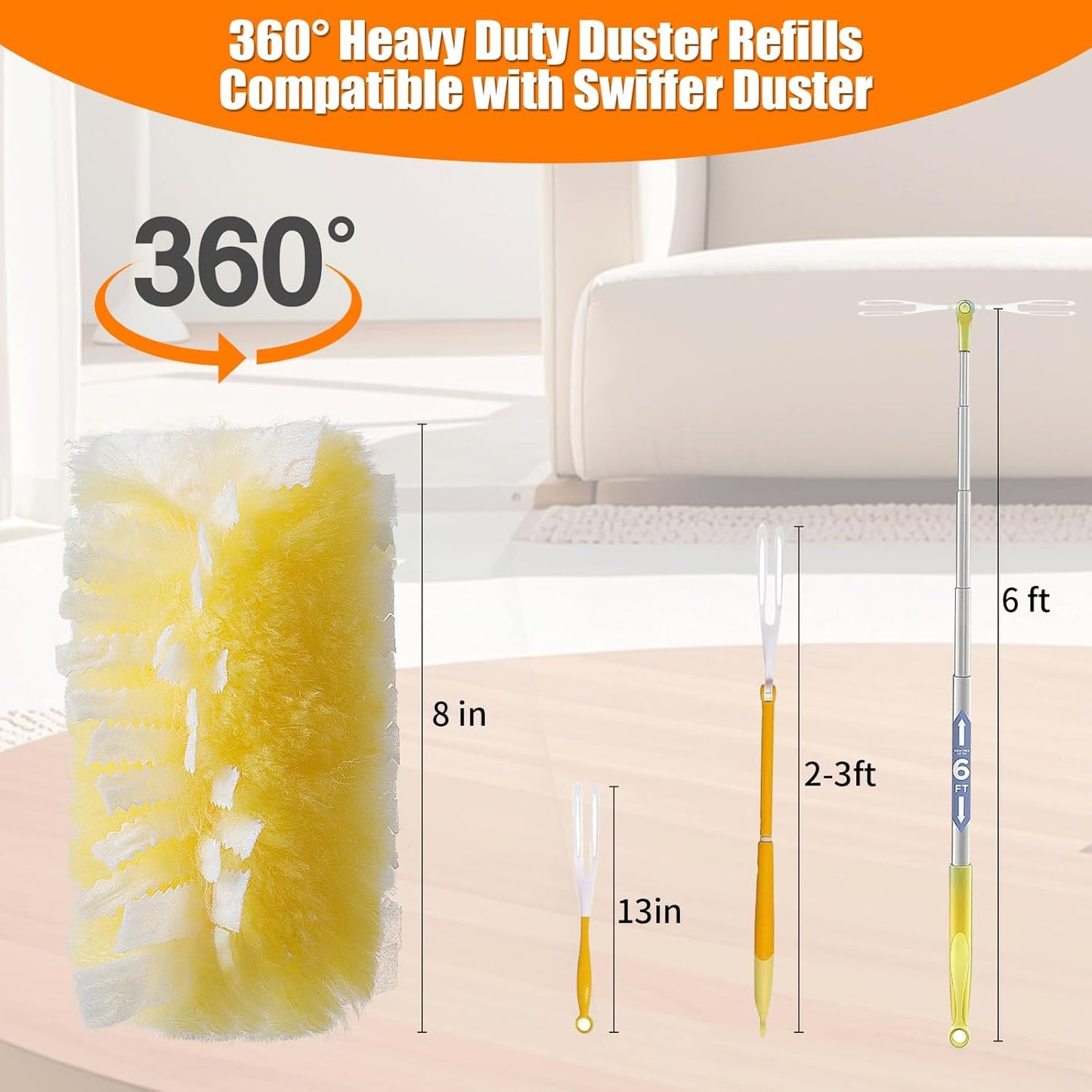 40 Count 360° Heavy Duty Duster Refills Compatible with Swiffer,Large Size-Extra Thick Disposable Electrostatic Duster Refill with 1 Retractable Handle(35-inch Length Fully expanded)