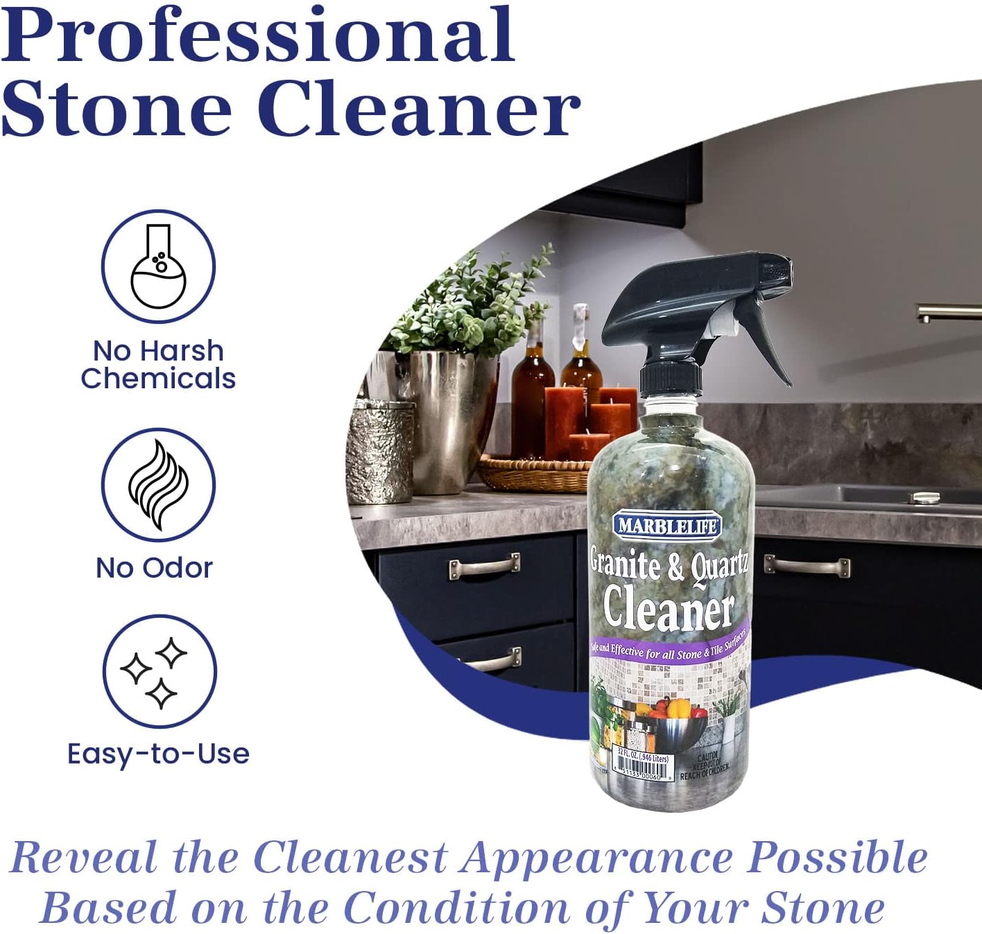 Marblelife Granite & Quartz Cleaner, Safe & Powerful Granite Countertop Cleaner, Oil & Wax Free Quartz Countertop, Effective Stone Care & Cleaning, 32oz Spray