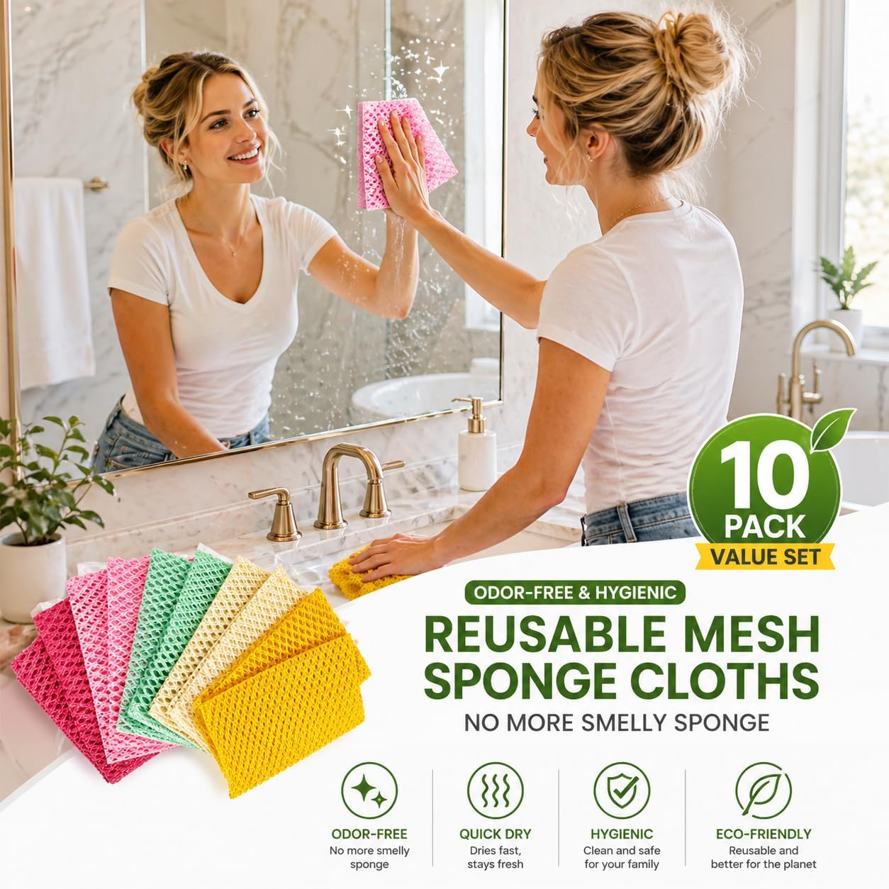 OliviaTree Dish Scrubber 5 Pack, Non Scratch Reusable Mesh Scrub Cloth for Washing Dishes Pots Pans Sink, Quick Dry Odor Resistant Sponge Alternative, Korean Kitchen Cleaning Pad 11 x 11 Inch