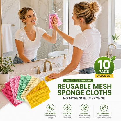 OliviaTree Dish Scrubber 5 Pack, Non Scratch Reusable Mesh Scrub Cloth for Washing Dishes Pots Pans Sink, Quick Dry Odor Resistant Sponge Alternative, Korean Kitchen Cleaning Pad 11 x 11 Inch