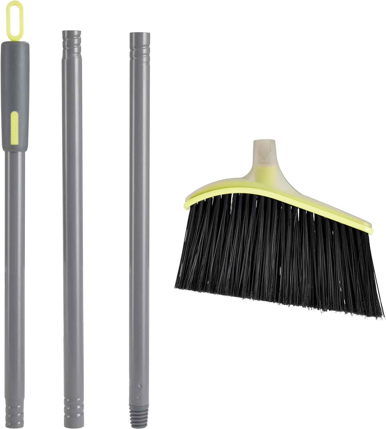 Casabella Basics 2-Piece Angled Broom and Dustpan Set, 44" Angled Broom with Long Handle and Dustpan, Silver/Green
