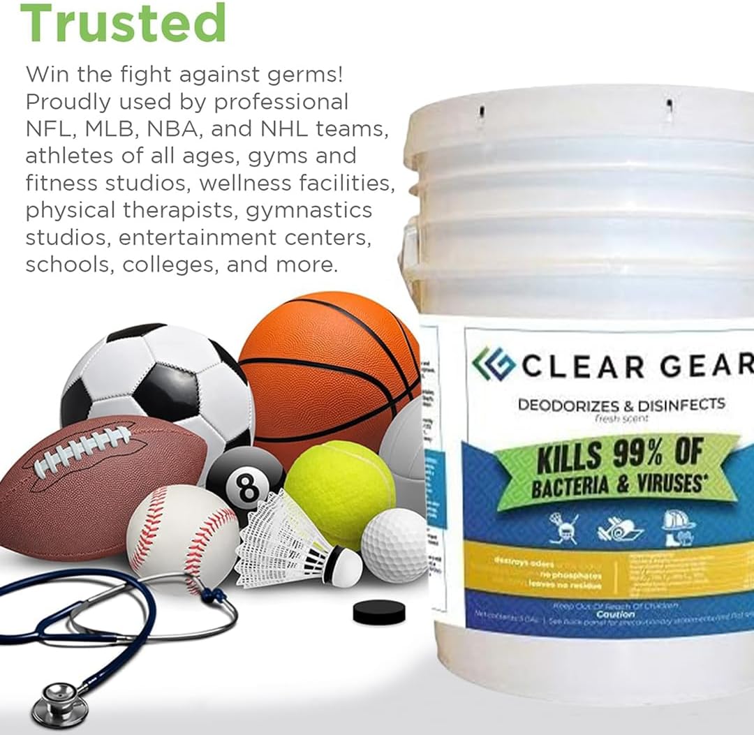 Clear Gear Disinfectant Cleaner, and Deodorizer For Sports Equipment, Gyms, and Fitness Centers - EPA-Registered, Hospital Grade, Made in USA - 1-Pack of 32 Oz Bottle Disinfecting Spray