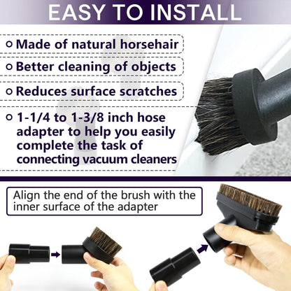 3PCS Horse Hair Brush Vacuum Attachment Set - Black Round Horse Hair Vacuum Attachments & Brushes - Shop Vac Brush Attachment for Most Vacuum Cleaners Accessories - 1 1/4" Vacuum Attachments Included