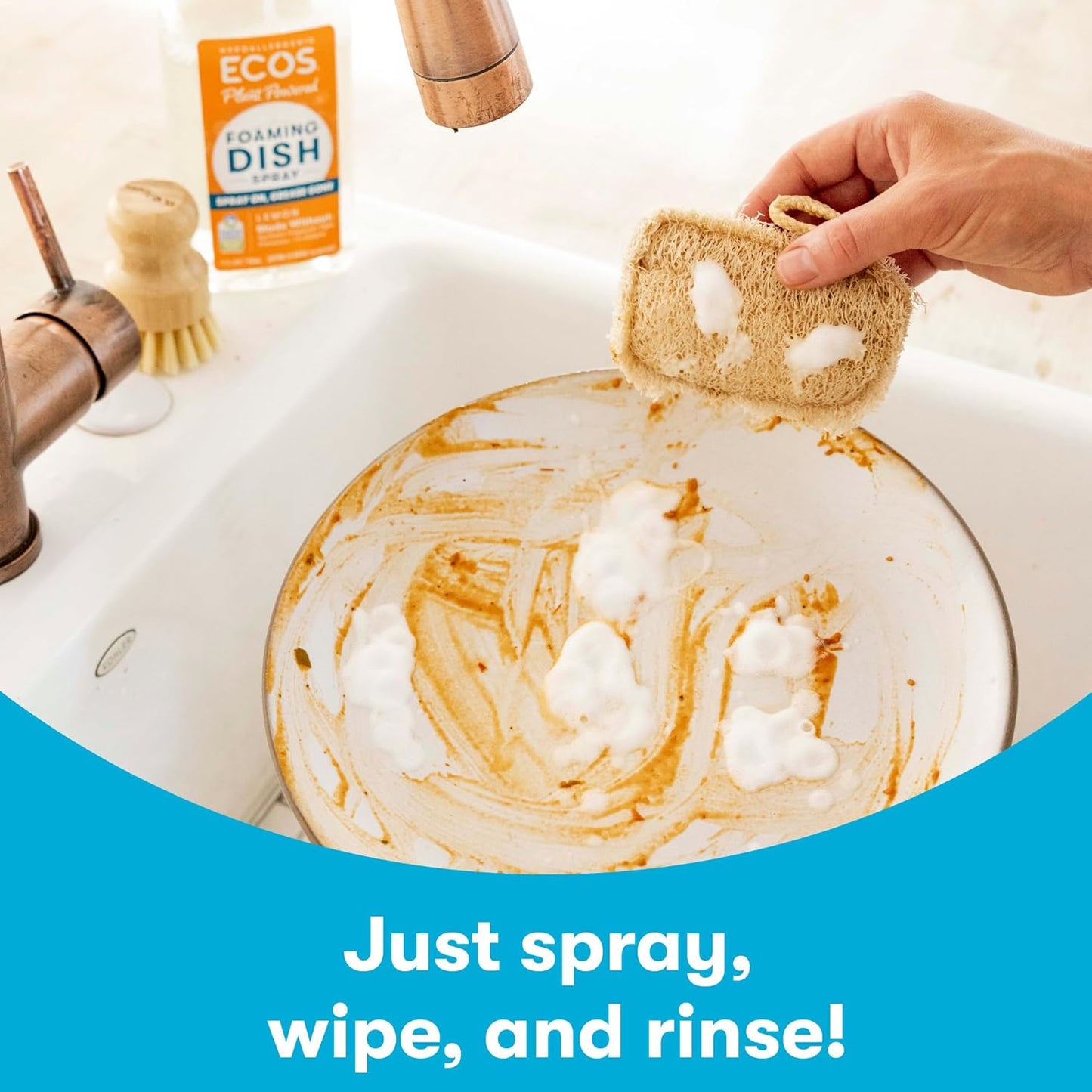 ECOS Foaming Dish Soap, Powerful Spray-On Formula, Saves Water, Wipe & Rinse Dish Cleaner - Hypoallergenic - Free & Clear, 17 Fl Oz (Pack of 4)