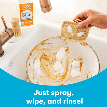 ECOS Foaming Dish Soap, Powerful Spray-On Formula, Saves Water, Wipe & Rinse Dish Cleaner - Hypoallergenic - Free & Clear, 17 Fl Oz (Pack of 4)