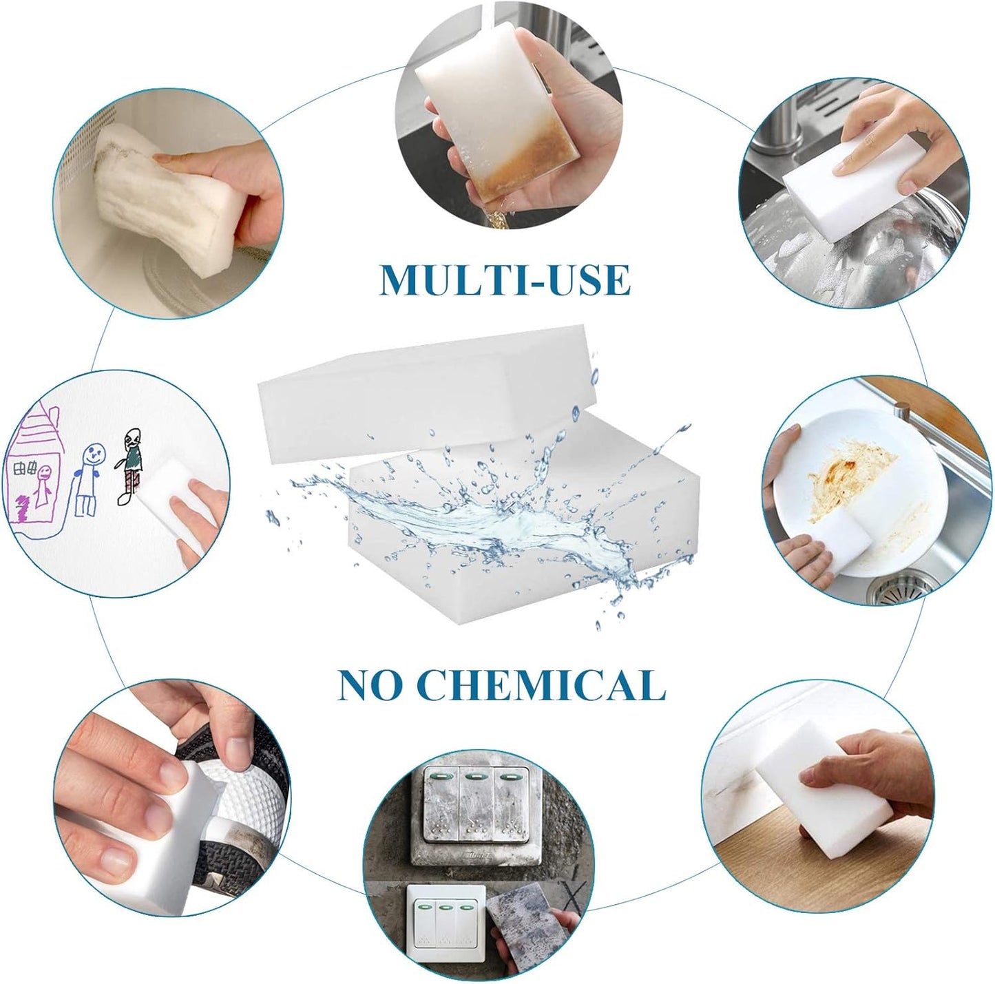 Magic Sponge Eraser Sheets, 52Pcs All-Purpose White Melamine Sponge Convex Point Disposable Magic Cleaning Wipes for Furniture Kitchenware, Hard-to-Reach Places, Shoe