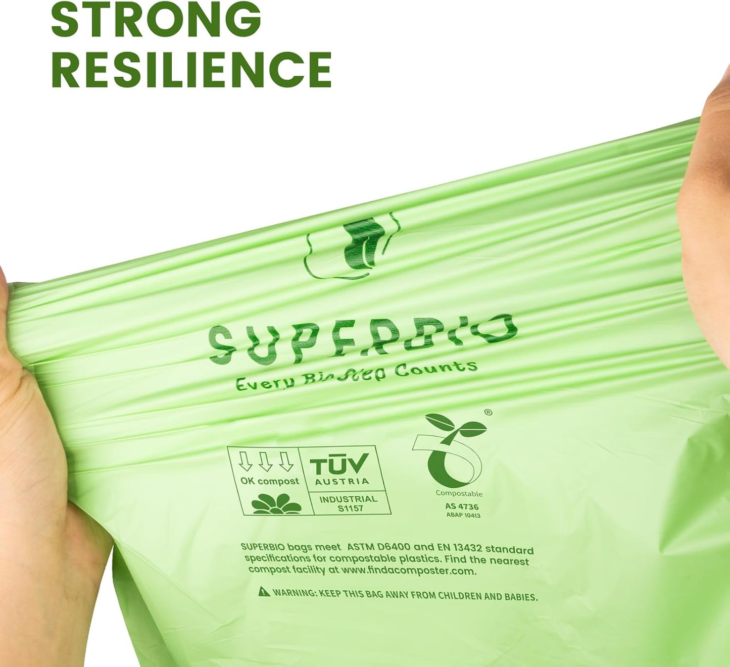 SUPERBIO 4 Gallon Compostable Drawstring Food Scrap Bags,15.1 Liter, 40 Count, 0.9 Mil,Heavy Duty Waste Bags, BPI, Seedling and OK compost INDUSTRIAL