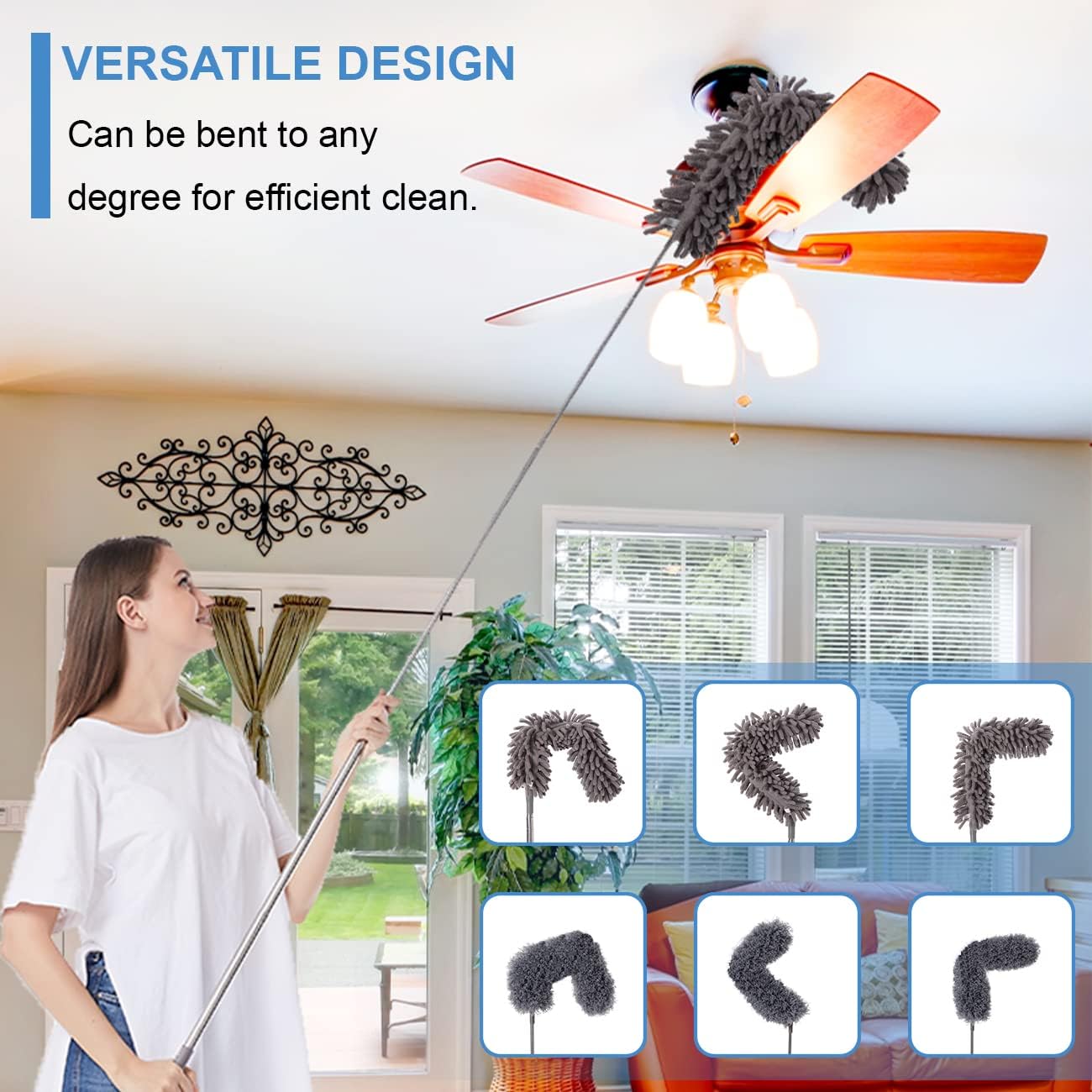 Microfiber Duster Kit for High Ceiling (6pcs), Extendable Dusters for Cleaning with 100" Extension Pole, Long Feather Duster for Fan/Car, House Cleaning Tool Kit by OOSOFITT