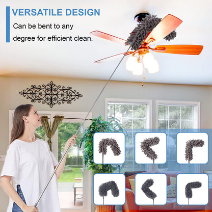 Microfiber Duster Kit for High Ceiling (6pcs), Extendable Dusters for Cleaning with 100" Extension Pole, Long Feather Duster for Fan/Car, House Cleaning Tool Kit by OOSOFITT