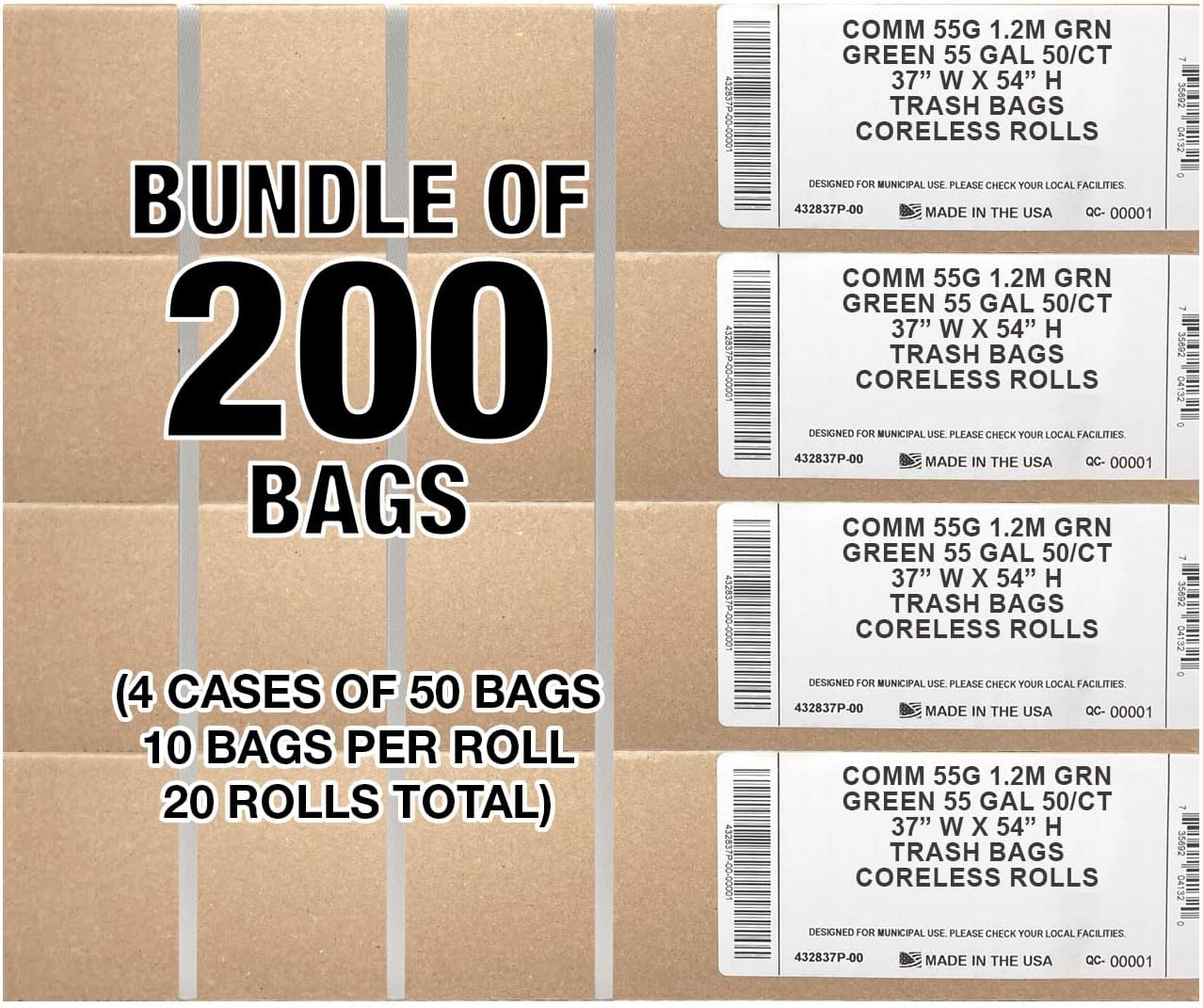 Ultrasac Heavy Duty 55 Gallon Clear Trash Bags - (Value 50 Pack) - 1.2 MIL equivalent Industrial Strength Plastic 37" x 54" for 50-55 Gal Cans -Fits Toter, Rubbermaid Brute, Carlislie Bronco etc.