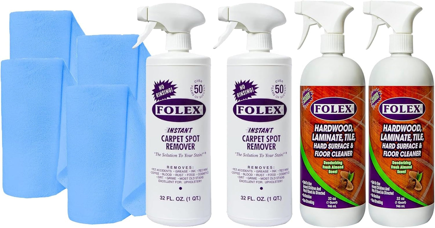 FOLEX Instant Carpet Spot Remover and Hardwood, Laminate, Tile & Floor Cleaner Bundle – Powerful Stain Remover for Carpet, Rugs, Upholstery, and Multi-Surface Floor Cleaning, 32 oz Each