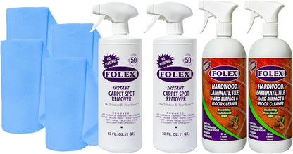 FOLEX Instant Carpet Spot Remover and Hardwood, Laminate, Tile & Floor Cleaner Bundle – Powerful Stain Remover for Carpet, Rugs, Upholstery, and Multi-Surface Floor Cleaning, 32 oz Each