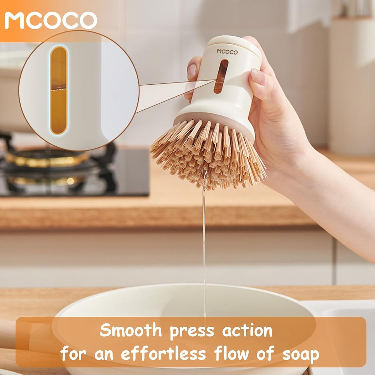 Soap Dispensing Palm Brush Scrub Brush with Soap Dispenser Palm Dish Brush Soap Dispenser Brush Dish Scrub Brush for Kitchen Cleaning, Pan, Pot, Sink 2 Pack Yellow