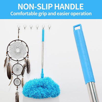 Rainbow Extendable Static Duster Reusable Microfiber Duster with 100" Telescoping Pole, Beandable and Washable Dusters Head for Cleaning Ceiling, Fan, Furniture