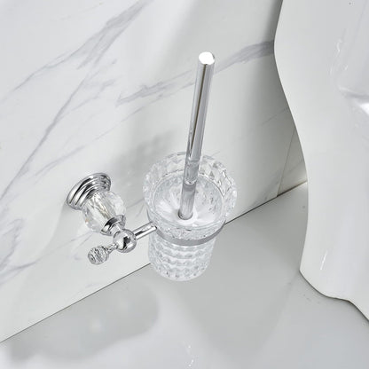 WOLIBEER Crystal Toilet Brush Holder, Polished Gold Brush Handle with Replaceable Brush Head, Stainless Steel Bathroom Cleaning Set Wall Mounted