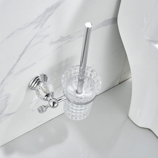 WOLIBEER Crystal Toilet Brush Holder, Polished Gold Brush Handle with Replaceable Brush Head, Stainless Steel Bathroom Cleaning Set Wall Mounted