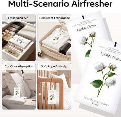 MYARO 12 Pack Fresh Linen Scented Sachets for Drawer, Closet & Car Air Freshener Bags | Odor Eliminator & Fabric Refresher | Crisp, Clean Home Fragrance Gift Set