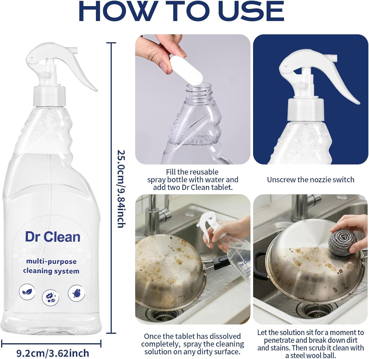 Updated Spray Cleaner for Ovens,Concentrated Cleaning Tablets, Instant Dissolving, Stain Removal Spray, Multi-Surface Cleaner for Kitchen, Bathroom & More (30PCS)