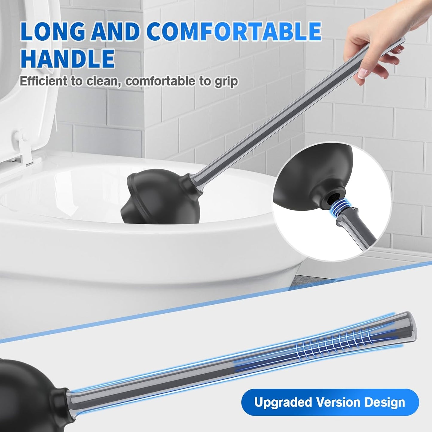LOVLOY Toilet Plunger and Brush, Bowl Brush and Heavy Duty Toilet Plunger Set with Ventilated Holder, 2-in-1 Toilet Brush and Plunger Combo for 5.3-inch Toilet Drain Bathroom Cleaning (Black)