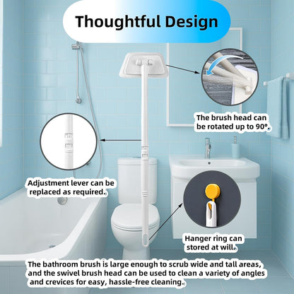 Tub Tile Scrubber Cleaning Brush, Sponge on a Stick for Cleaning Adjustable Long Handled Scrub Brush with 21.7'' Handle for Cleaning Shower Bathroom Vessel Sinks Toilet Wall Floor Black