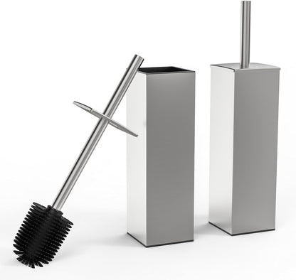RUACQ Toilet Brush and Holder Set,Square Toilet Bowl Brush for Bathroom with 304 Stainless Steel Handle Toilet Cleaner Brush with Durable Scrubbing Bristles,Splash-Proof (White)